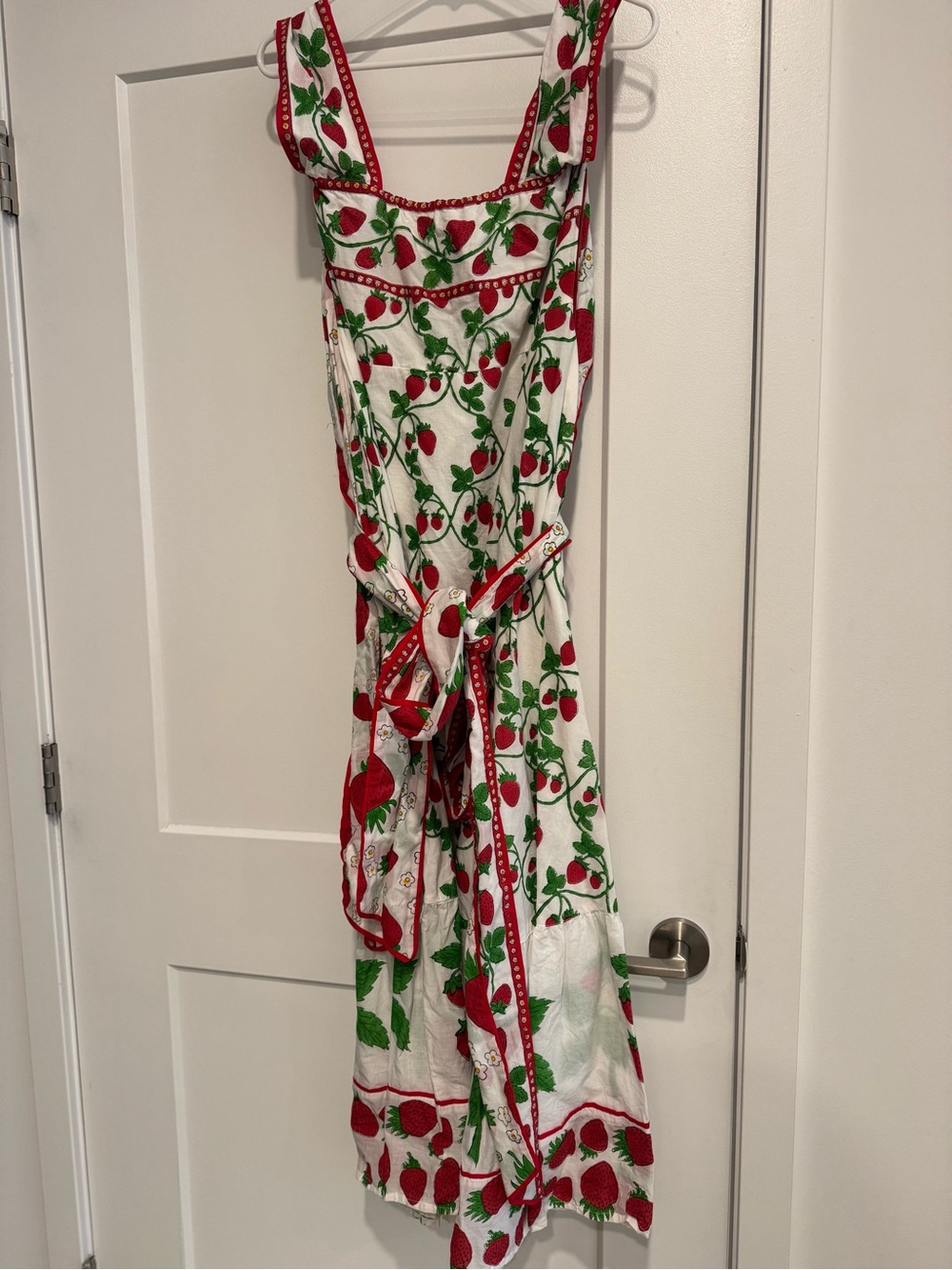 SUE SARTOR Strawberry Print Sundress in Red, Green & White